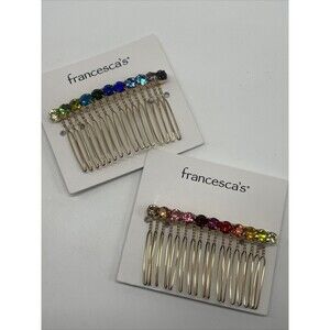 Francesca’s Multi Color Rhinestone Hair Combs Set Of 2 New